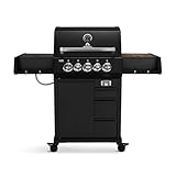 BURNHARD Earl Black 3-Brenner Gasgrill Edelstahl inkl. Heckbrenner, mit Gusseisen Grillrost & inkl. Stabiler Abdeckhaube, Seitenkochfeld mit Infrarot Keramikbrenner