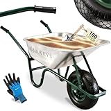 Juskys Schubkarre 100L, 250 kg – mit verzinkter Wanne, Luftreifen & Metall Felge, stabile Garten Schubkarre & Schiebkarre – Transportkarre Garden Silber