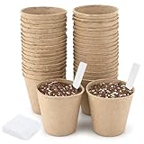 KINGLAKE 50 Stück 8 cm biologisch abbaubare runde Faser-Pflanztöpfe für Gemüse, Obst, Kräuter, Blumen