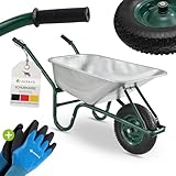 Juskys Schubkarre Garden - 100 Liter Volumen - 210 kg - Luftreifen mit Metall Felge - Wanne verzinkt - Garten Karre Schiebkarre Transportkarre Silber