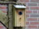 Nistkasten aus Holz im Garten aufgehängt